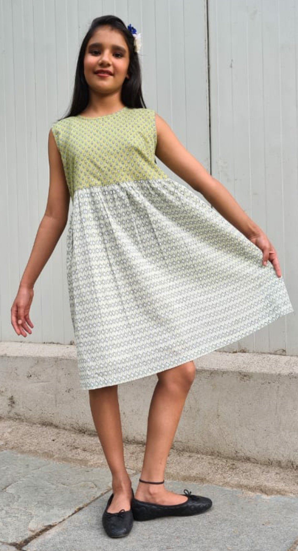 Sleeveless Green & White Shift Dress Dress Yo Baby Wholesale