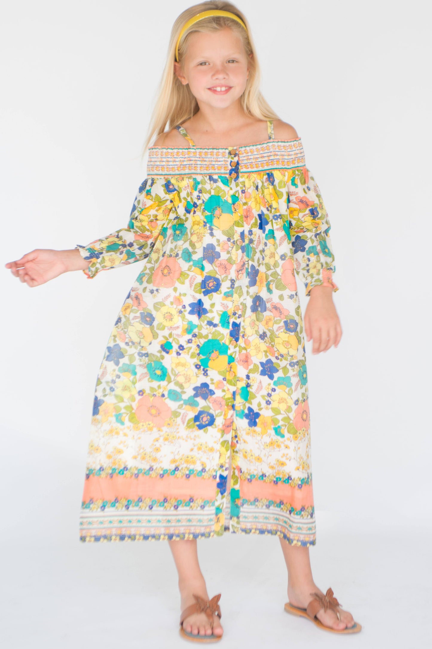 Smocked Floral Off-shoulder Maxi Dress Shirt-Dress Yo Baby Wholesale