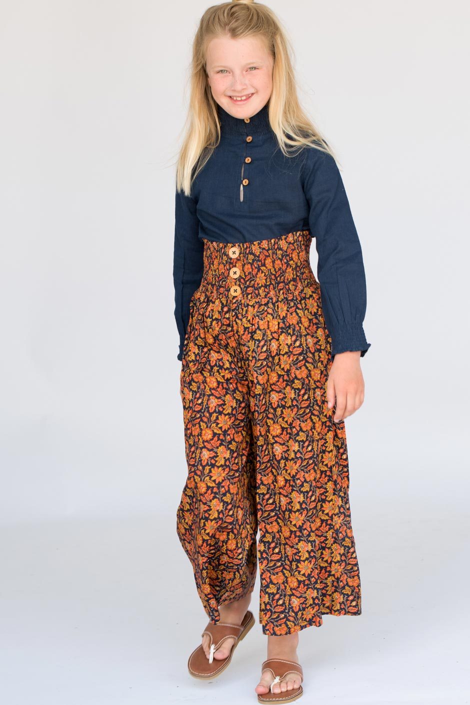 Smocked navy shirt & high waisted smocked pants 2 pc. Set Dress Yo Baby Wholesale
