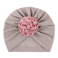Soft Knit Flower-Turban Headband Yo Baby India Grey With Pink Rose 