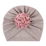 Soft Knit Flower-Turban Headband Yo Baby India Grey With Pink Rose 