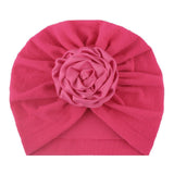 Soft Knit Flower-Turban Headband Yo Baby India Hot Pink With Pink Rose 