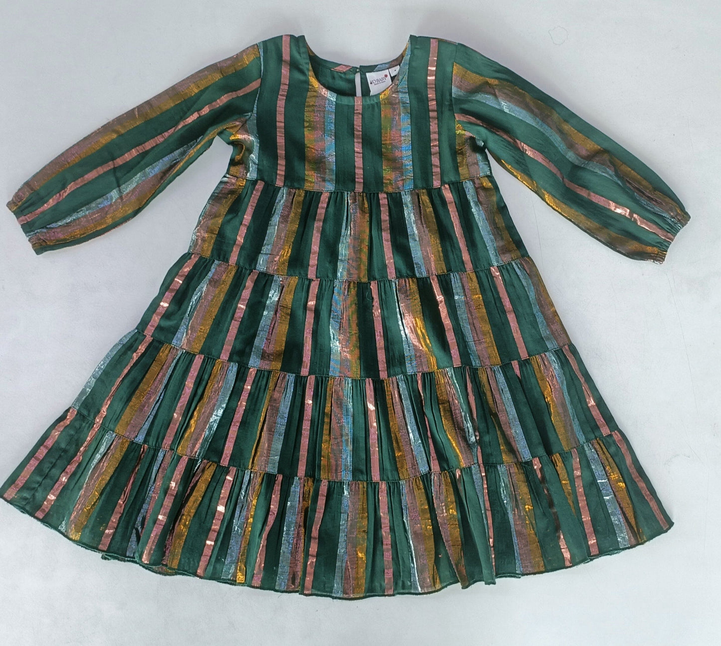 Solid Color Lurex Tiered Long Sleeve Dress & Diaper Cover Set dress & diaper cover, DRESS Yo Baby India 2 Years GREEN