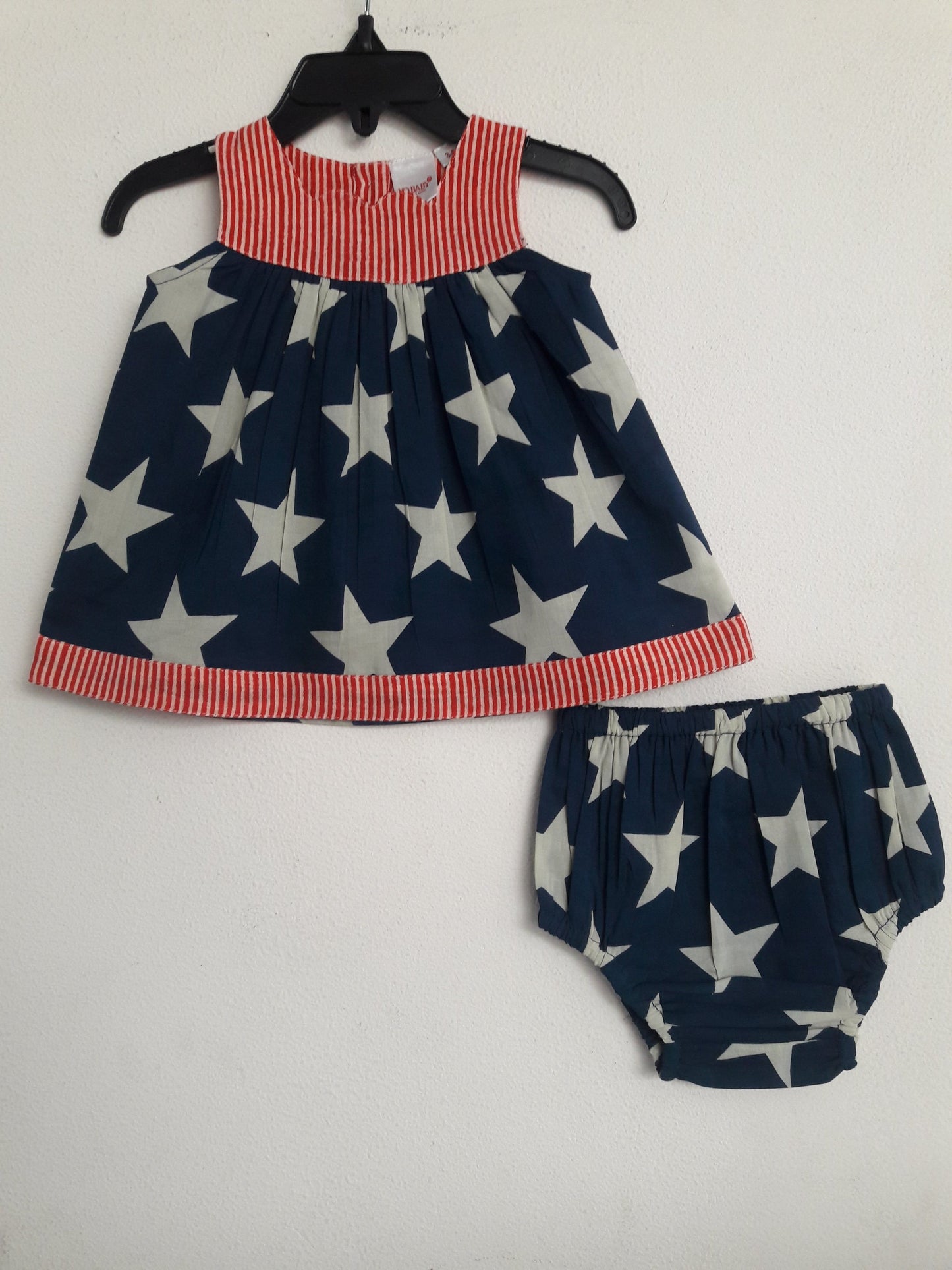 Stars & Stripes Sweetheart Neck Dress With Matching Diaper Cover Dress Yo Baby Wholesale