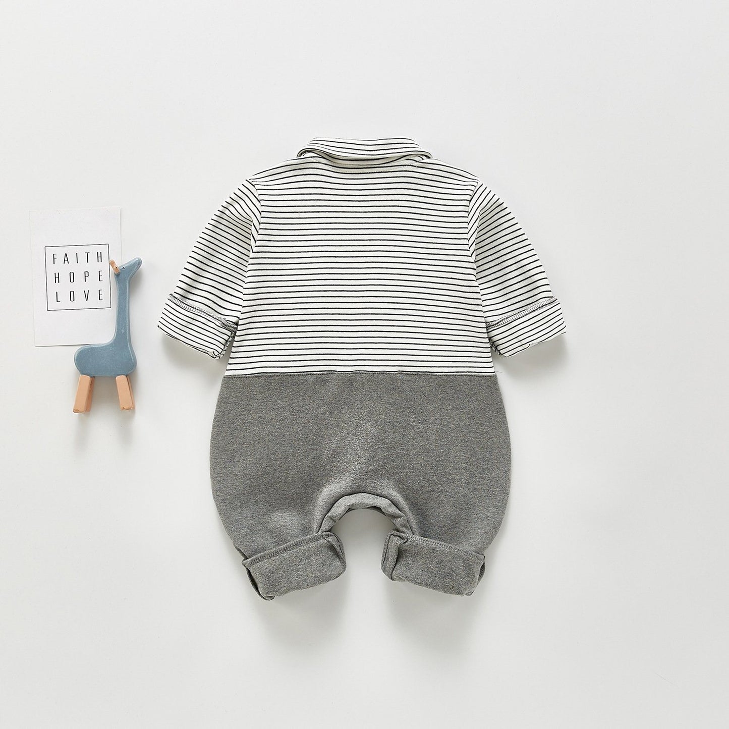 Striped Bow-Tie & Suspenders Collared T-Shirt Romper - Boys Dress Yo Baby Wholesale