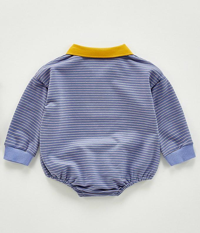 Striped & Contrast-Collar Full-Sleeves Infant Romper - Boys Dress Yo Baby Wholesale