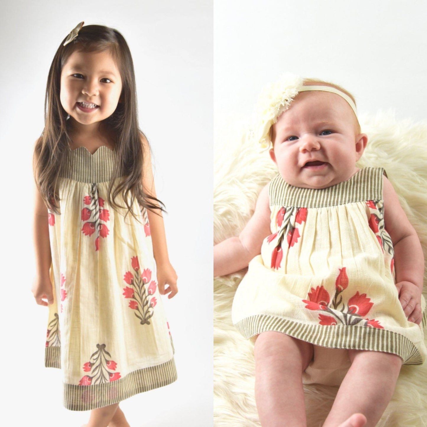 Stripes Sweetheart Neck Floral Shift Dress & Diaper Cover Set Dress Yo Baby Wholesale