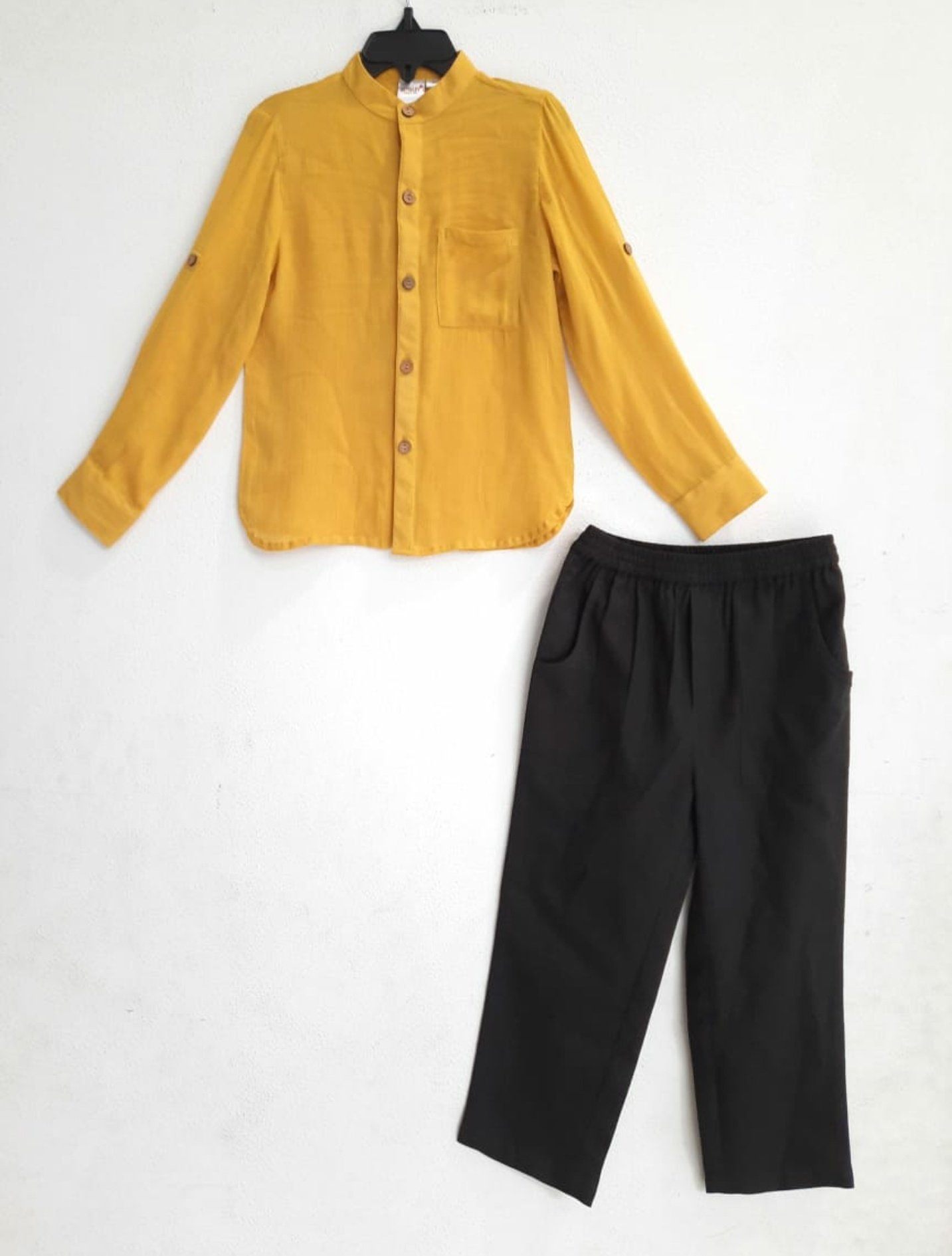 Summer Shirt & Pants -Two Piece Set boys Yo Baby Wholesale 2 Years Mustard Shirt & Black Pants