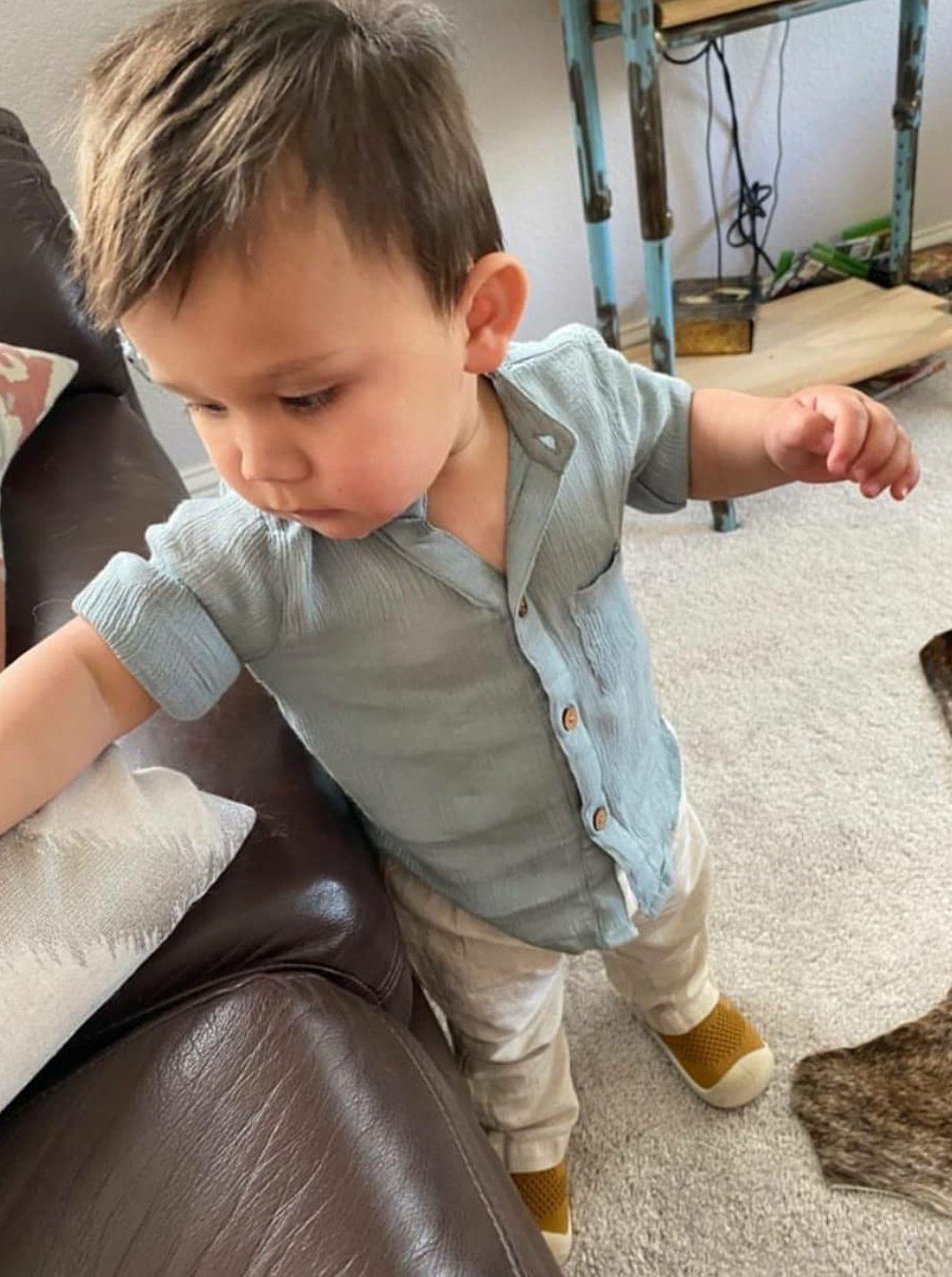 Summer Shirt & Pants -Two Piece Set boys Yo Baby Wholesale 2 Years Powder Blue Shirt & Beige Pants