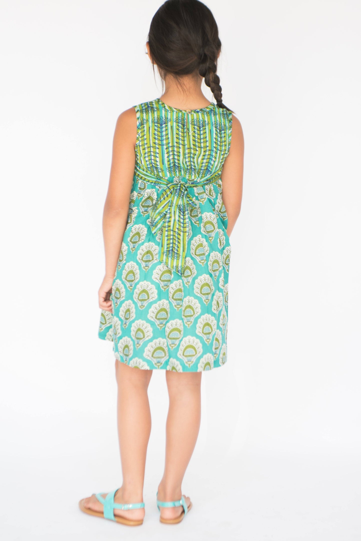 Turquoise Yoke Dress With Belt Tie Dress Yo Baby Wholesale