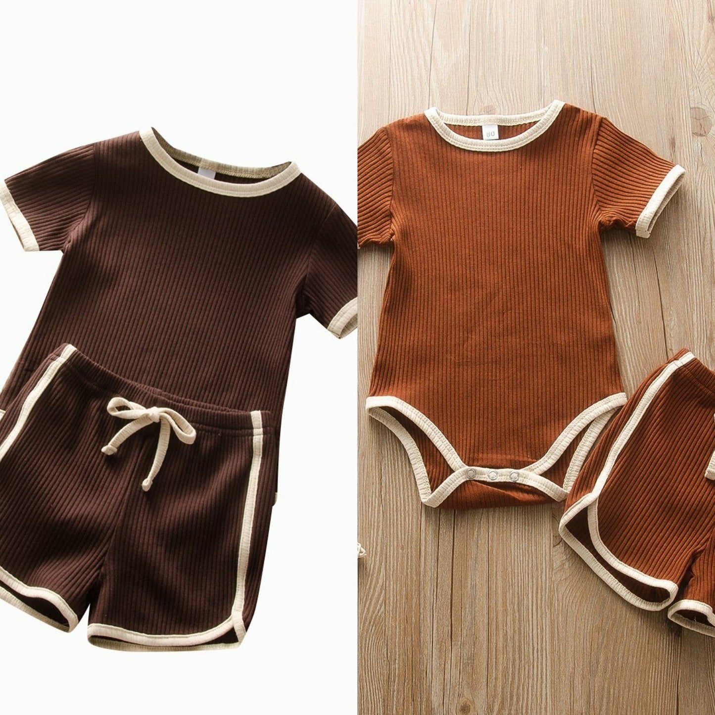 Two Piece Ribbed Romper & Shorts Set - Unisex Yo Baby India