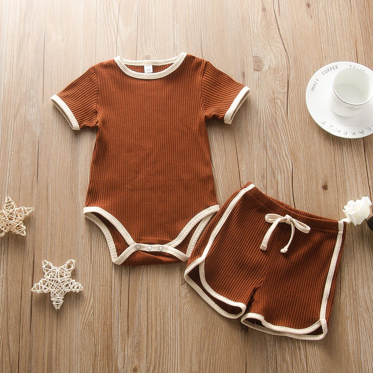 Two Piece Ribbed Romper & Shorts Set - Unisex Yo Baby India