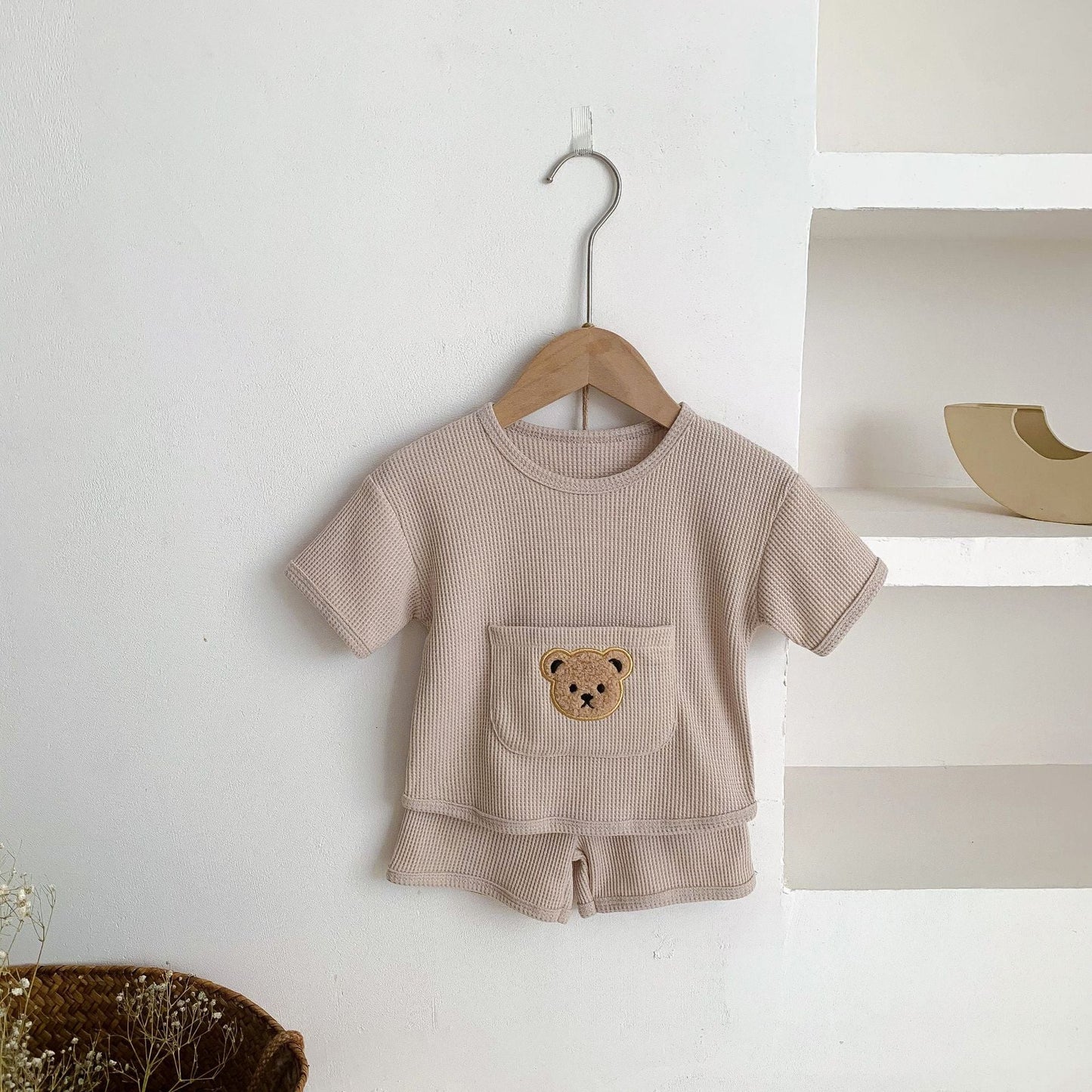 Unisex Bear Motif Waffle Knit Top & Shorts 2 Pc Set Yo Baby India