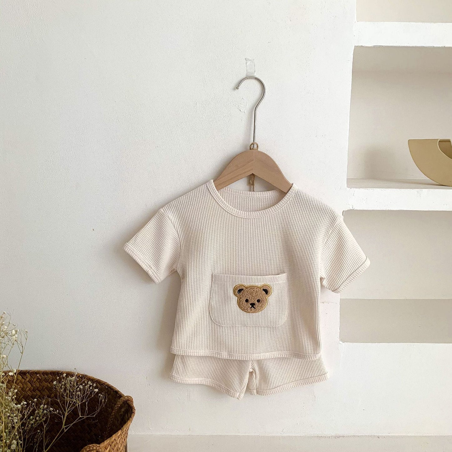 Unisex Bear Motif Waffle Knit Top & Shorts 2 Pc Set Yo Baby India