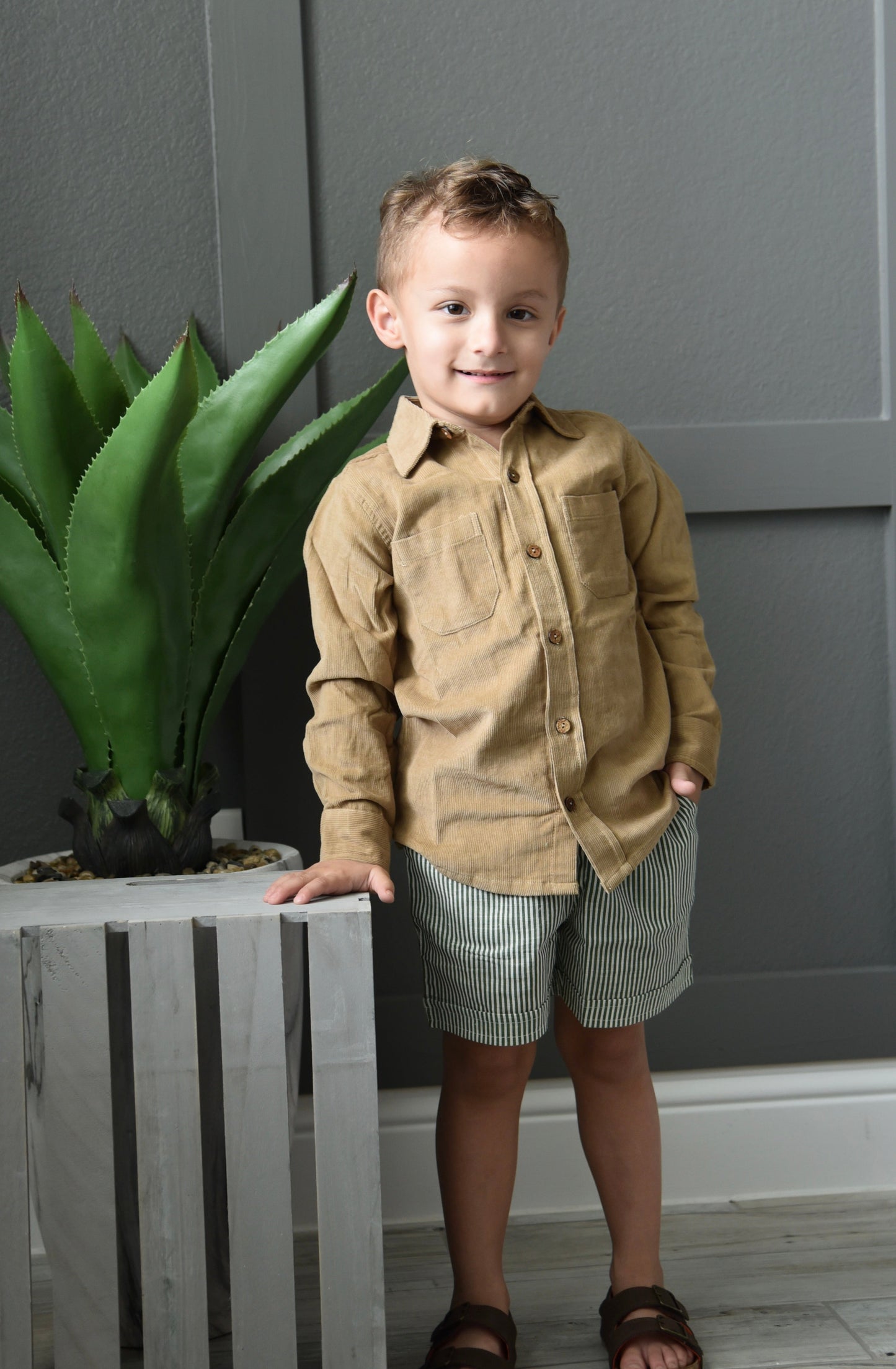 Unisex Corduroy Shirt - Camel Boys Yo Baby Wholesale