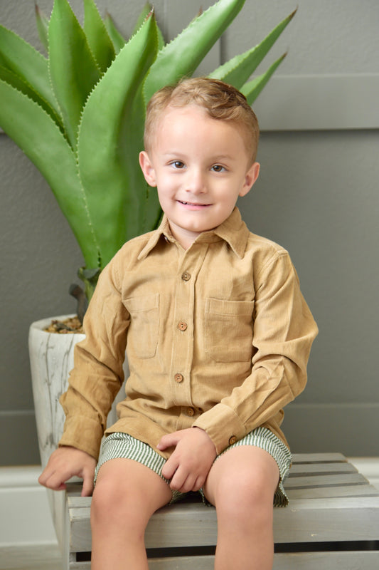 Unisex Corduroy Shirt - Camel Boys Yo Baby Wholesale