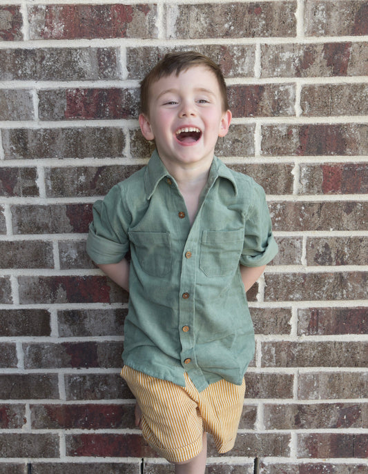 Unisex Corduroy Shirt - Sage Green Boys Yo Baby Wholesale