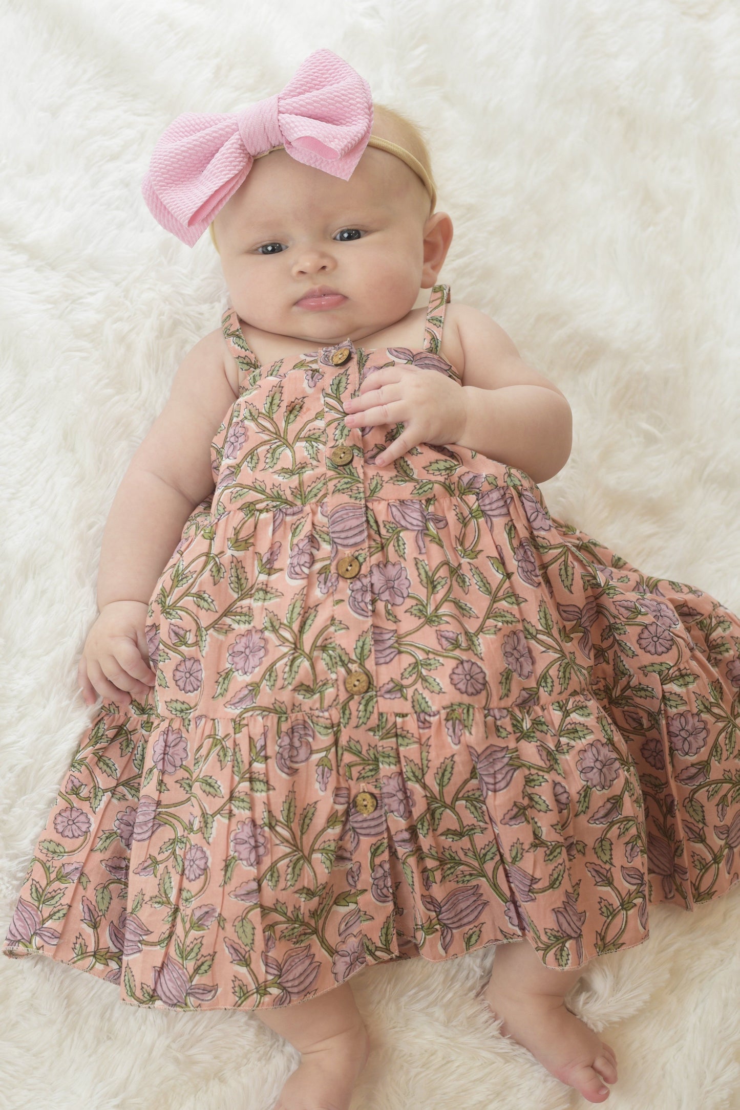 Vintage Pink Button Down Infant Dress With Diaper Cover Dress Yo Baby Wholesale