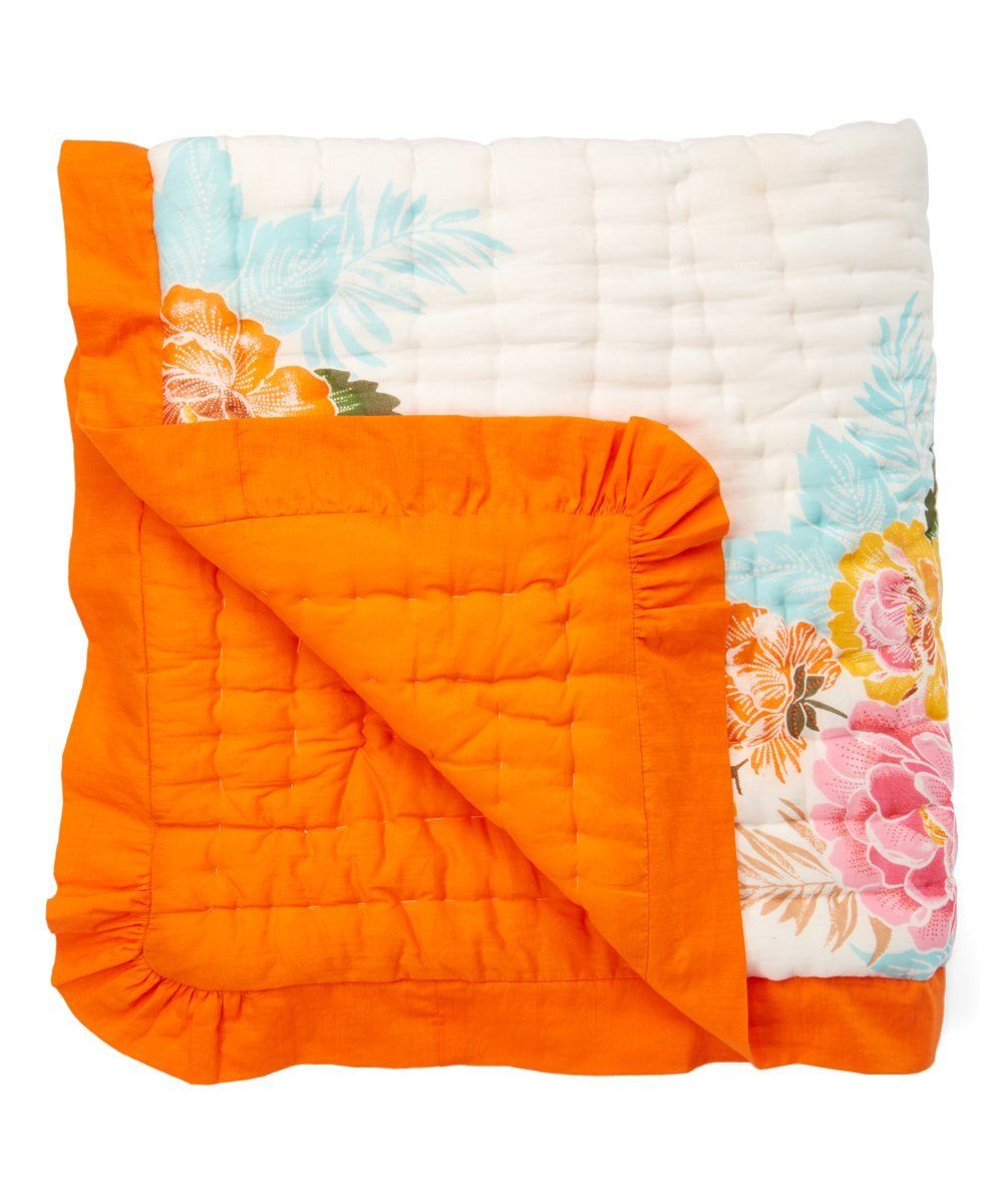 Vintage White Floral With Orange Trim Blanket Blanket Yo Baby Wholesale