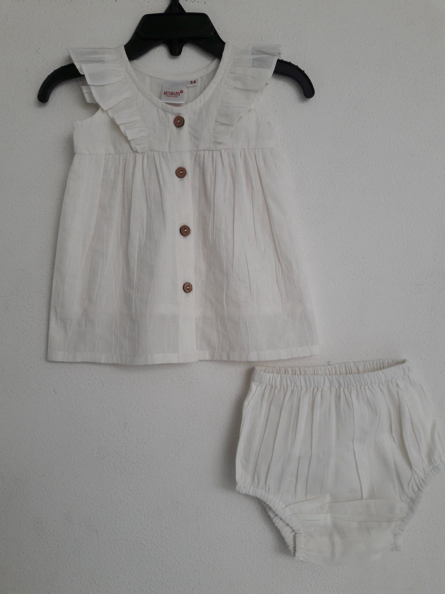 White Angel Sleeves Shirt Dress With Matching Diaper Cover Dress Yo Baby Wholesale