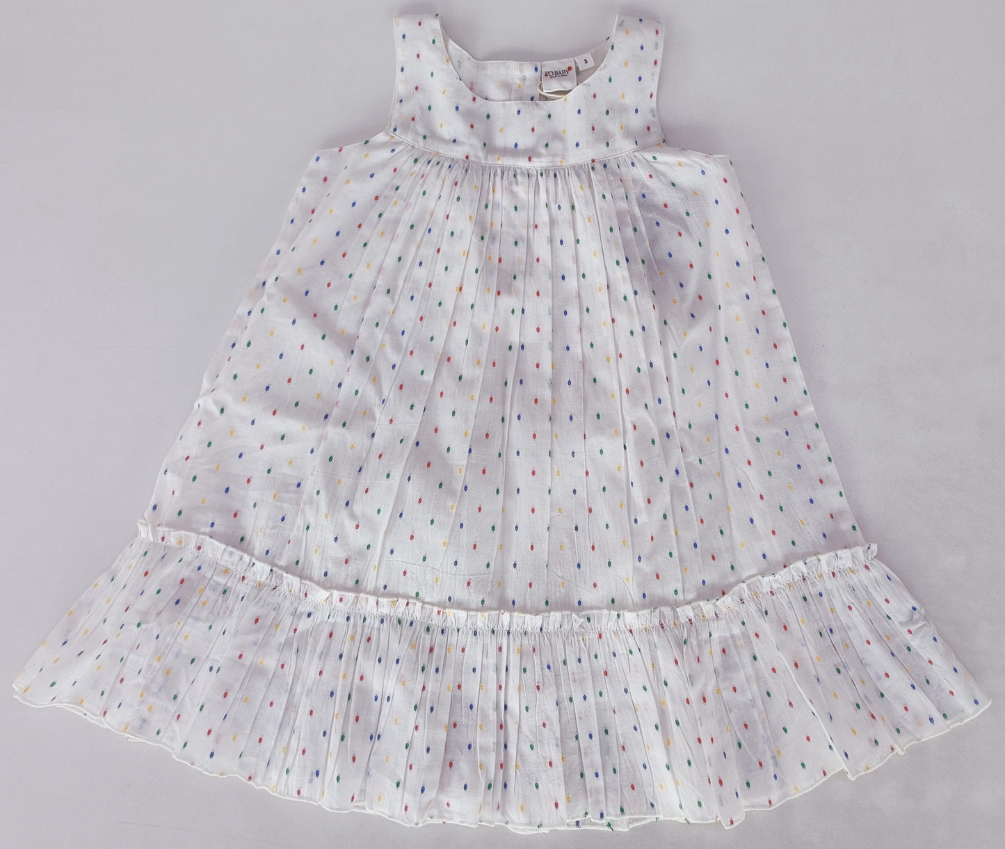 White Multicolor Dot Cotton Dobby Bottom Ruffle Dress Yo Baby India