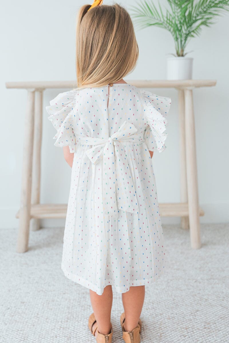 White Multicolor Dot Cotton Dobby Frill Dress Dress Yo Baby India
