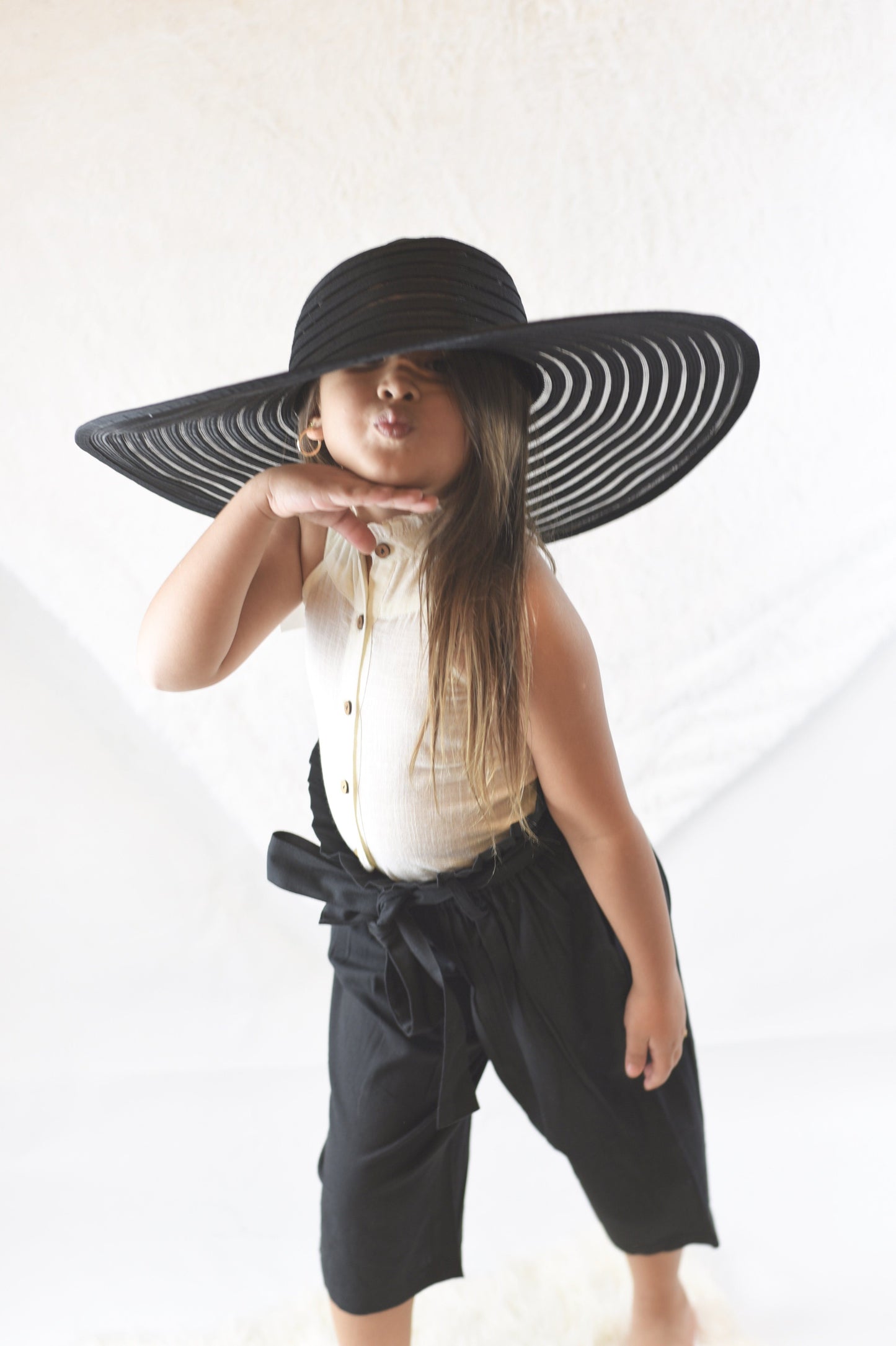 White Ruffle Collar Top with Black Paper Bag Pants 2 pc. Set Dress Yo Baby Wholesale