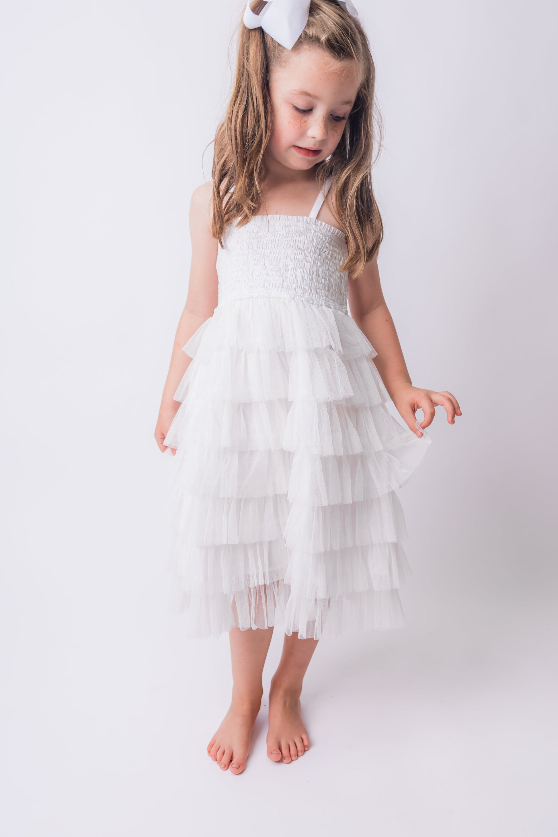 White Tulle Solid Color Tiered Ruffle Dress Dress Yo Baby India