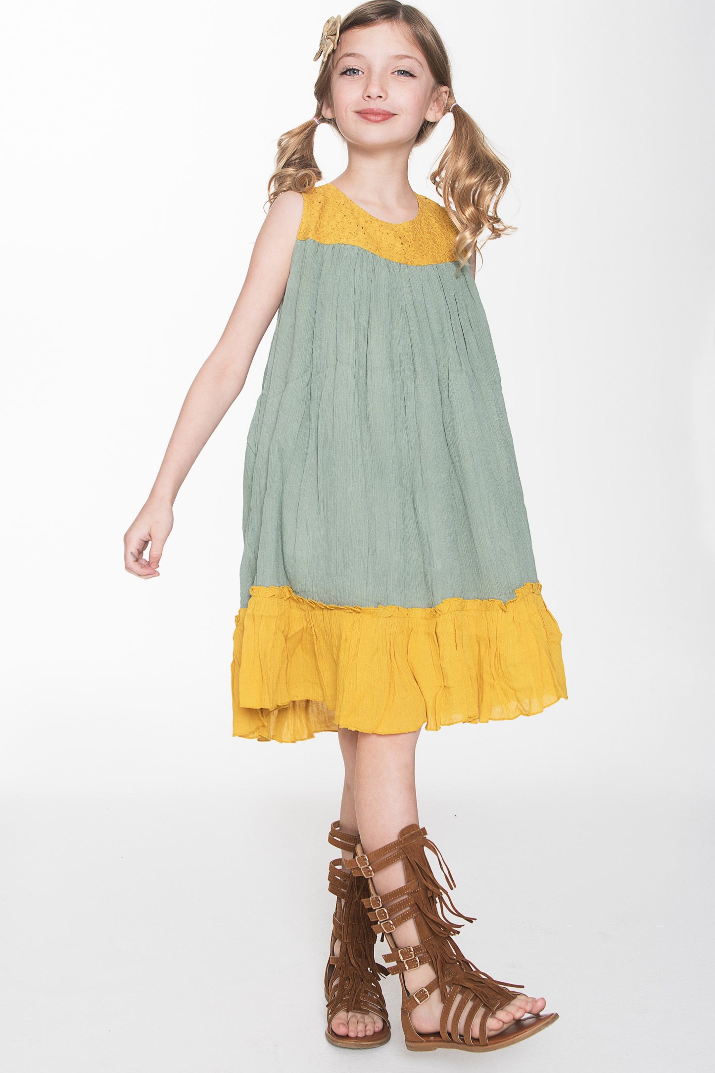 Yellow and Muddy Green Dress Dress Yo Baby Wholesale