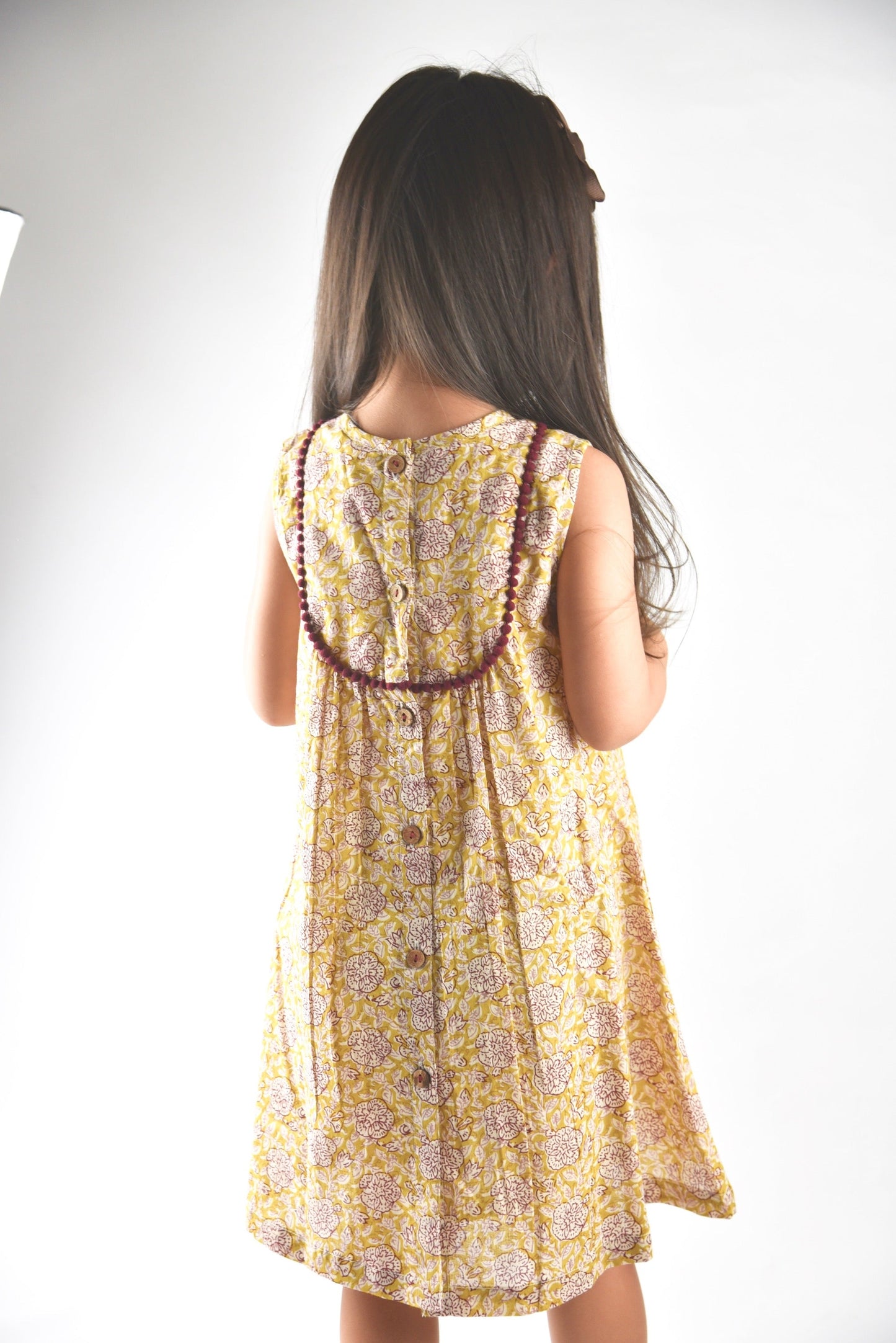 Yellow Floral Pom-Pom Lace Detail Shift Dress Dress Yo Baby Wholesale