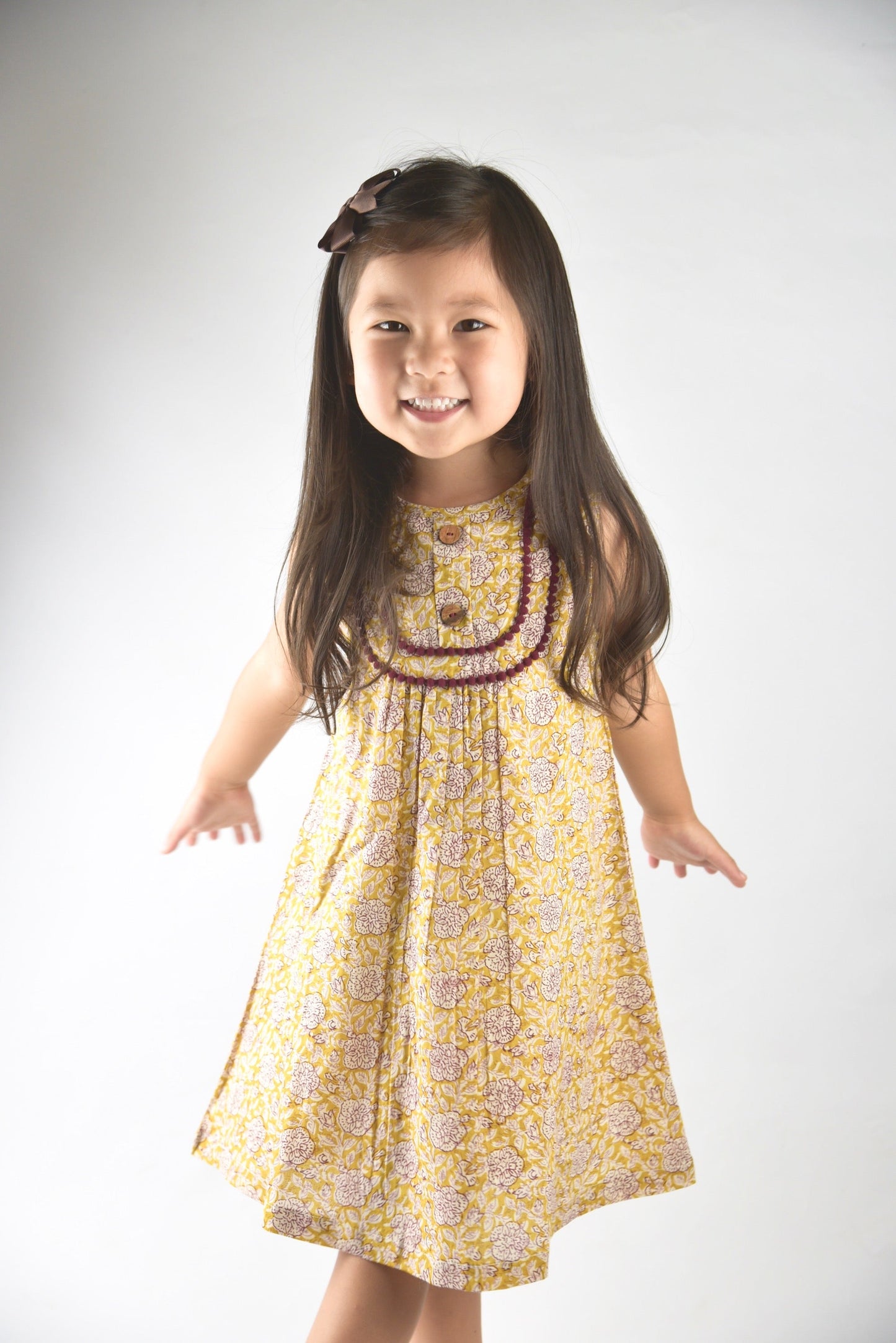 Yellow Floral Pom-Pom Lace Detail Shift Dress Dress Yo Baby Wholesale