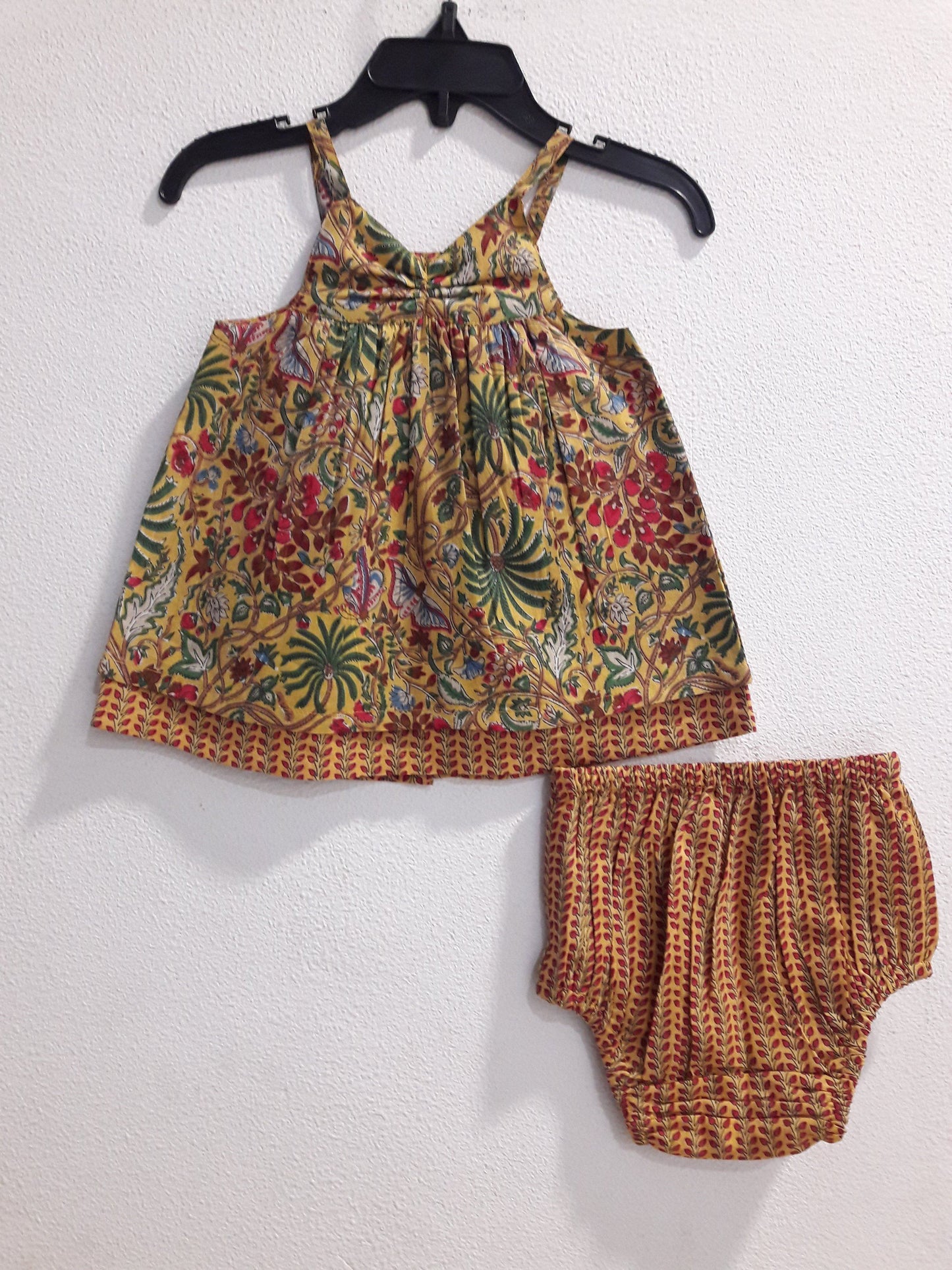 Yellow Forest Print Strappy Dress With Matching Diaper Cover Dress Yo Baby Wholesale