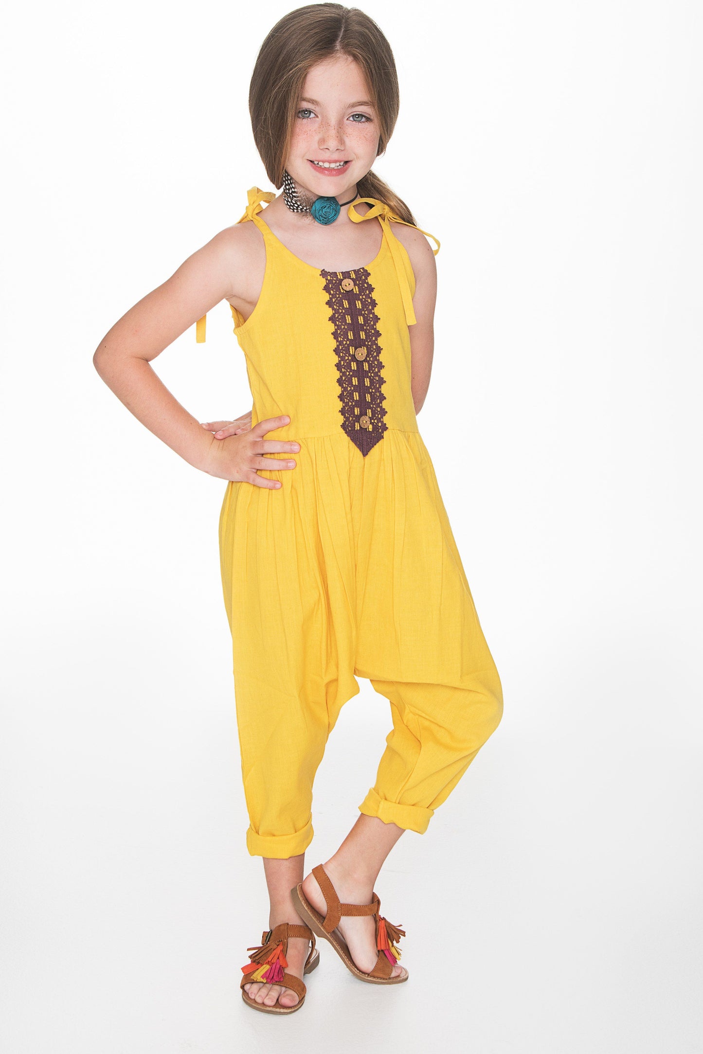 Yellow Jumpsuit with Lace Detail Dress Yo Baby Wholesale