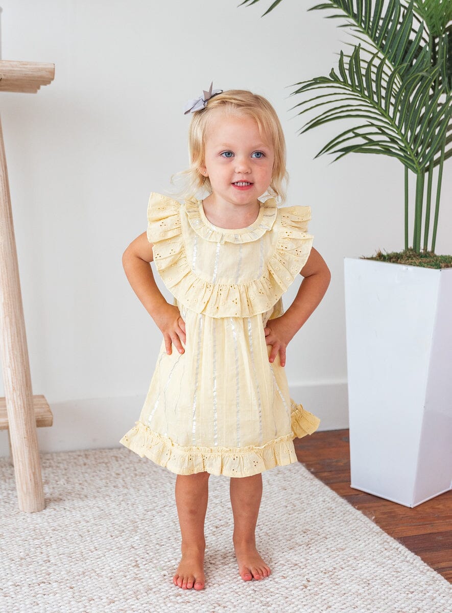 Yellow Lurex Neck Ruffle Dress Dress Yo Baby India