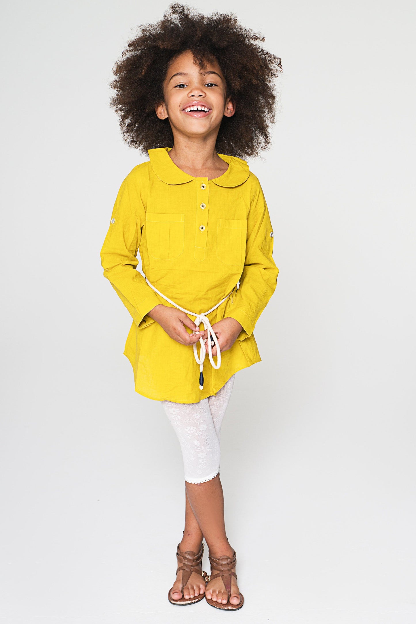 Yellow Peter Pan Collar Tunic with Rope Belt Tunic Yo Baby Wholesale