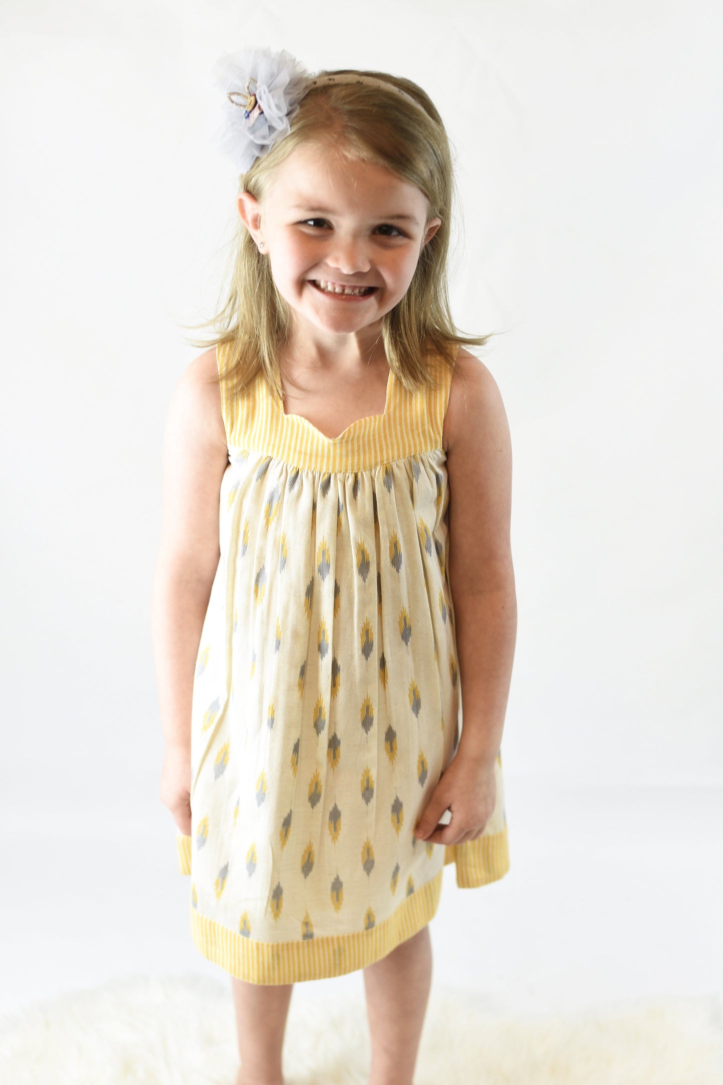 Yellow Pin-Stripe Sweet-Heart Dress Dress Yo Baby Wholesale