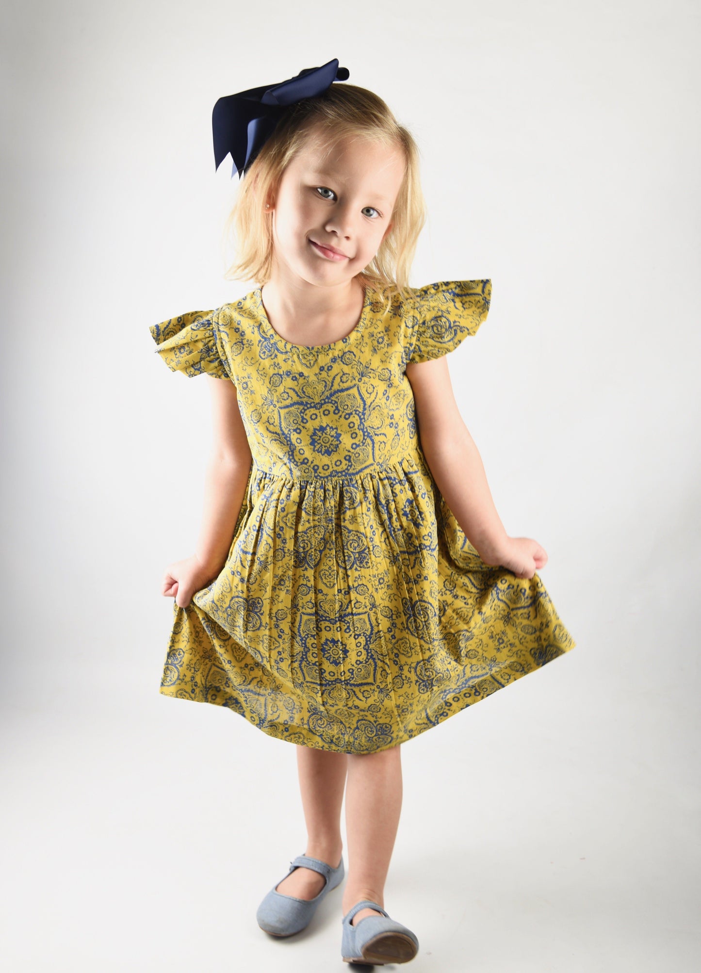 Yellow Printed Flutter Sleeves Infant Dress Dress Yo Baby Wholesale