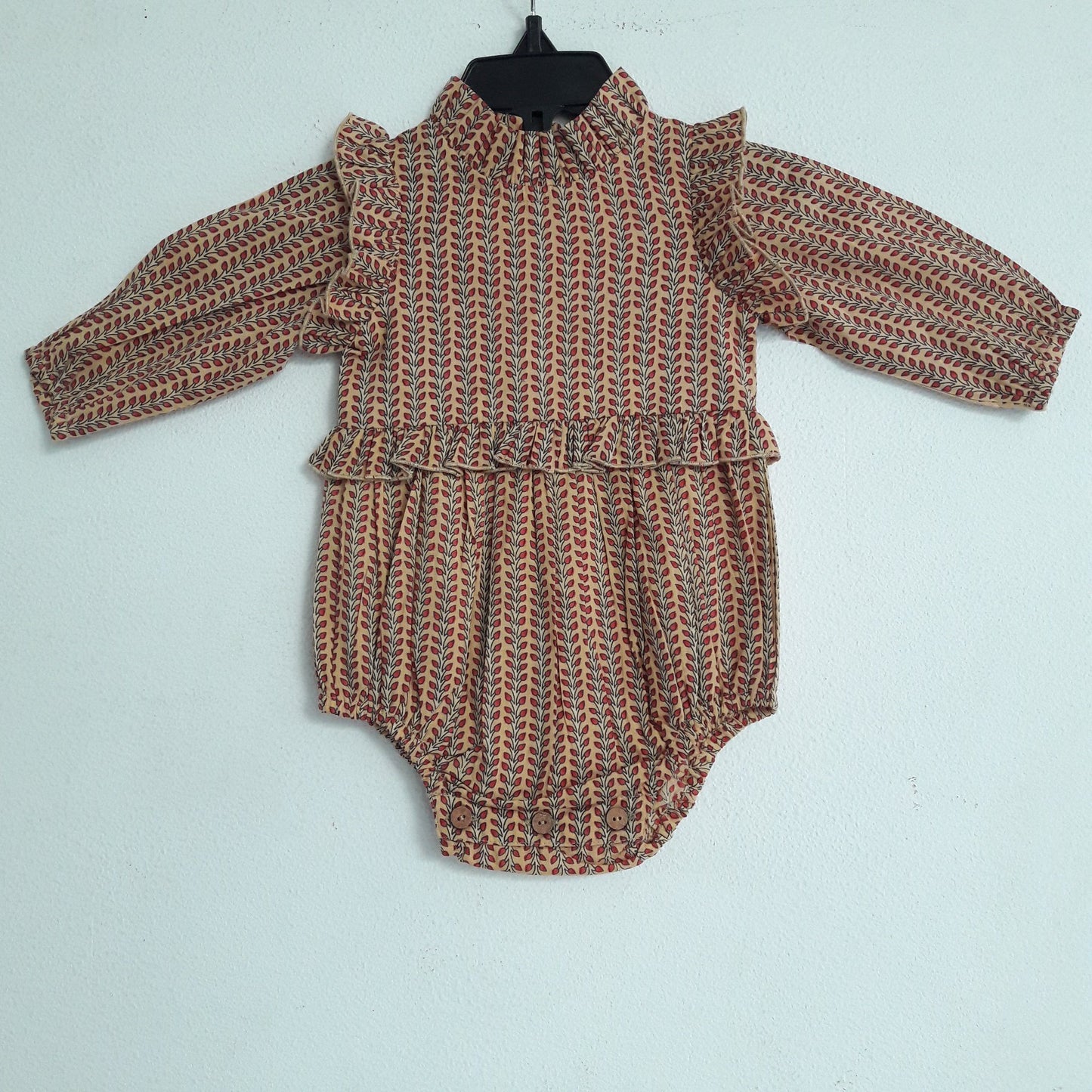 Yellow Ruffle Full-Sleeves Micro Floral Romper Dress Yo Baby Wholesale