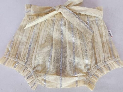 Yellow Silver Color Lurex Shorts-Style Diaper Cover Diaper Cover Yo Baby India