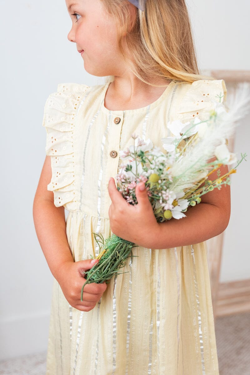 Yellow Solid Color Lurex Ruffle Dress Dress Yo Baby India