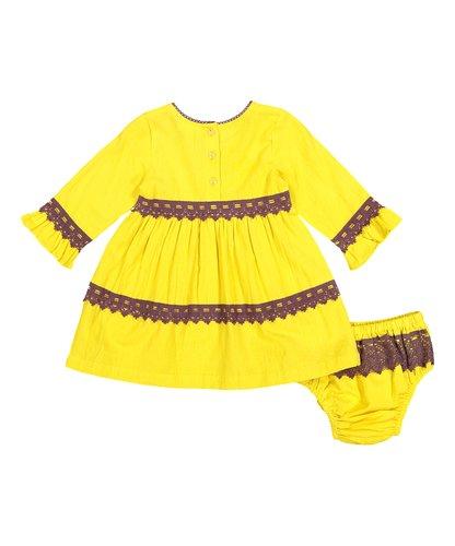 Yellow With Burgundy Lace Detail Swing Dress Dress Yo Baby Wholesale