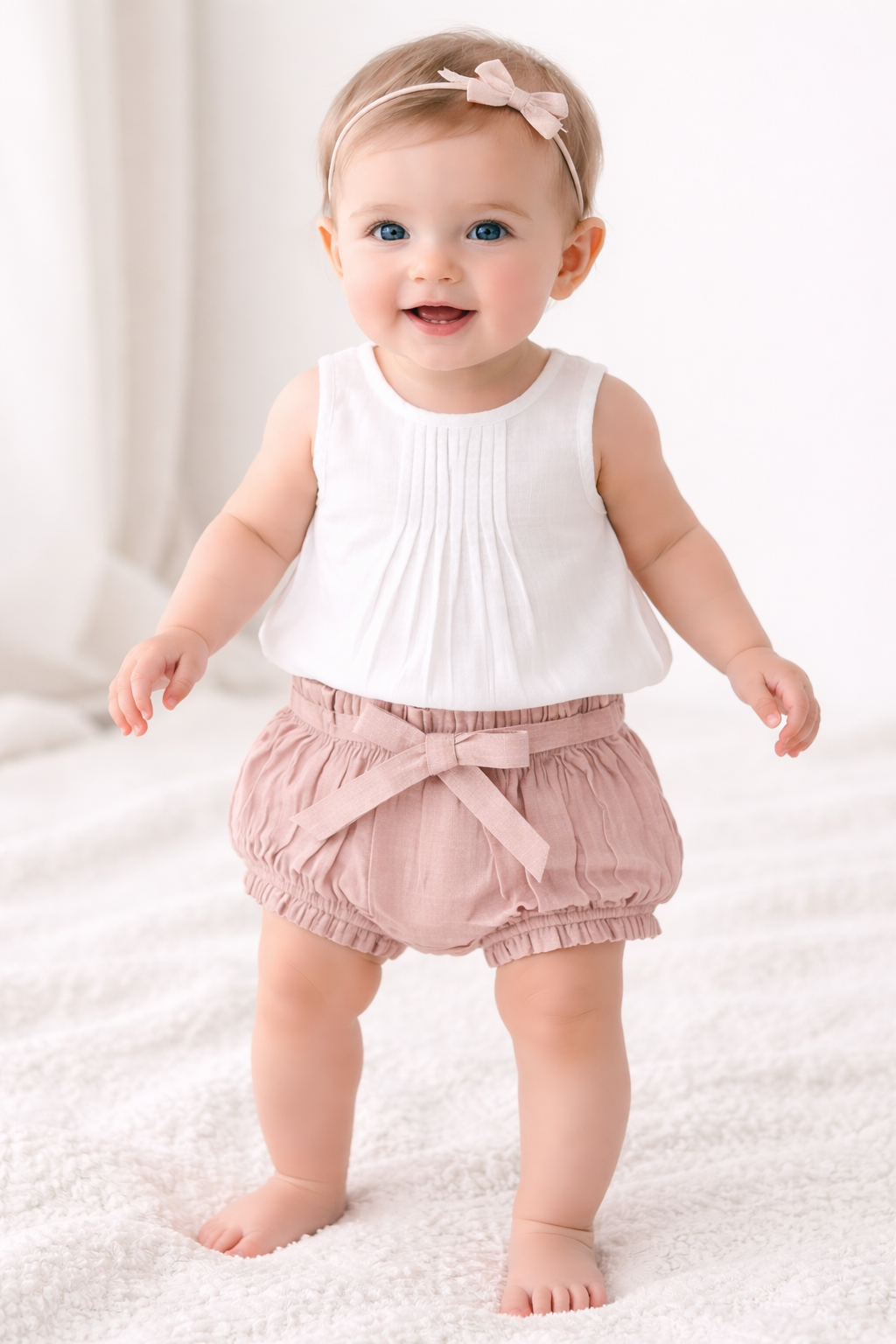 White Top & Pink Shorts Bloomer Set for Baby Girls – Newborn & Infant Outfit