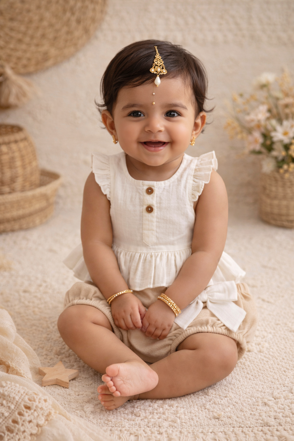 Baby Girl Top & Bow Bloomer Set – Ecru | Newborn & Infant Outfit