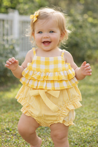Adorable 2-Piece Yellow Checks Top & Striped Pants Set for Kids & Infants