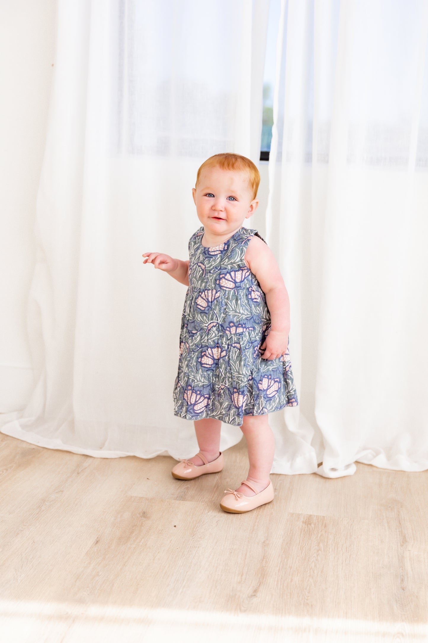 Grey Printed Tiered Shift Dress