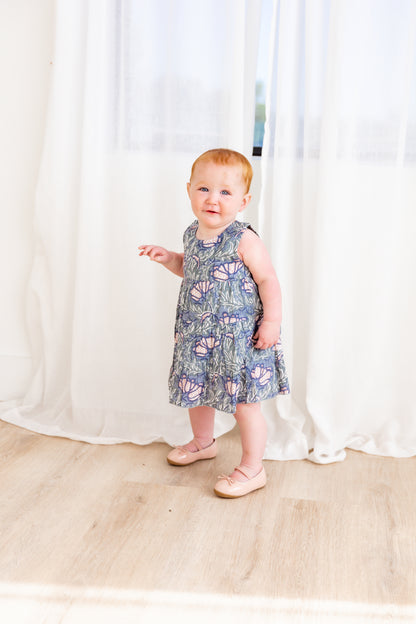 Grey Printed Tiered Shift Dress