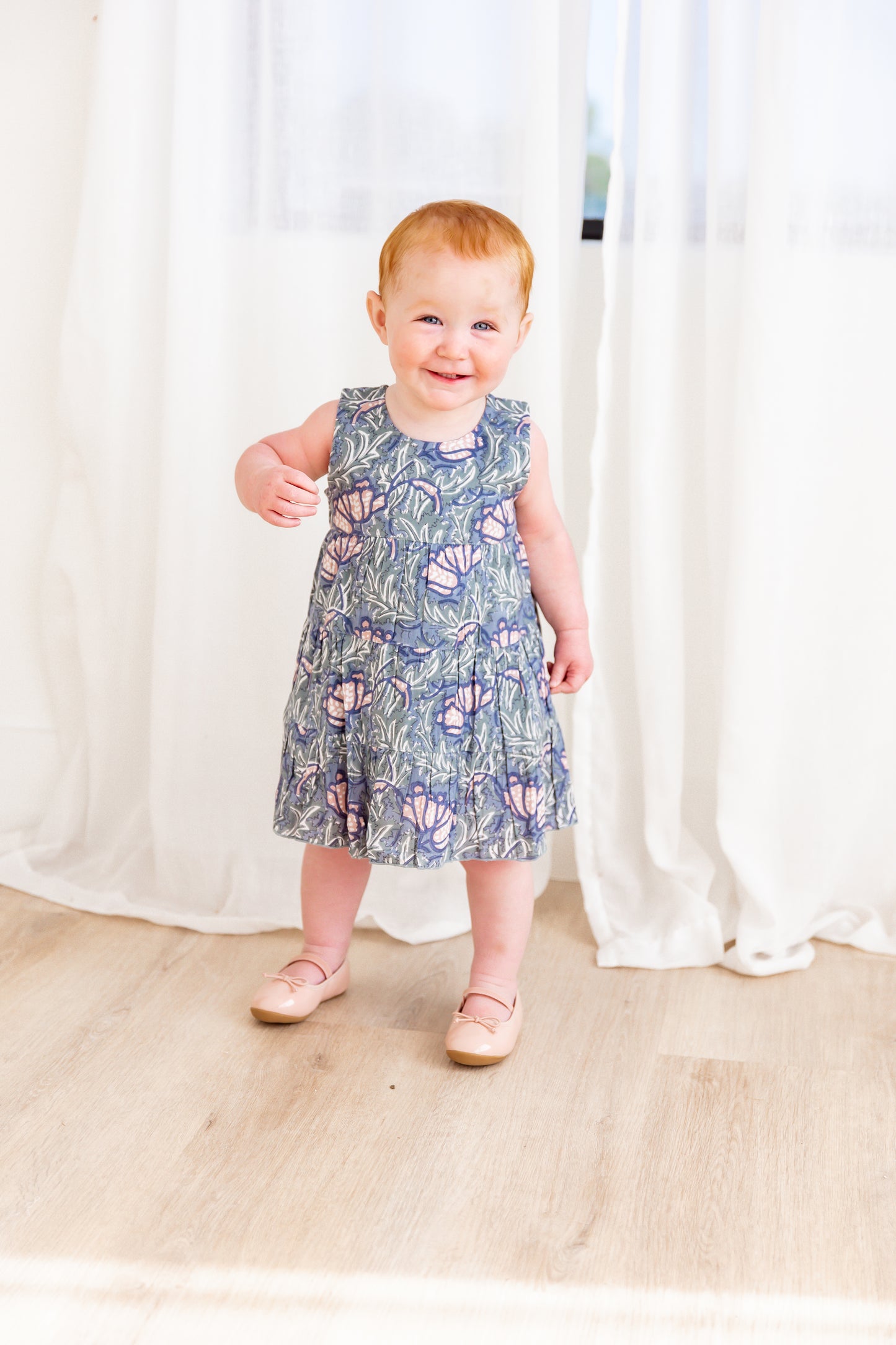 Grey Printed Tiered Shift Dress