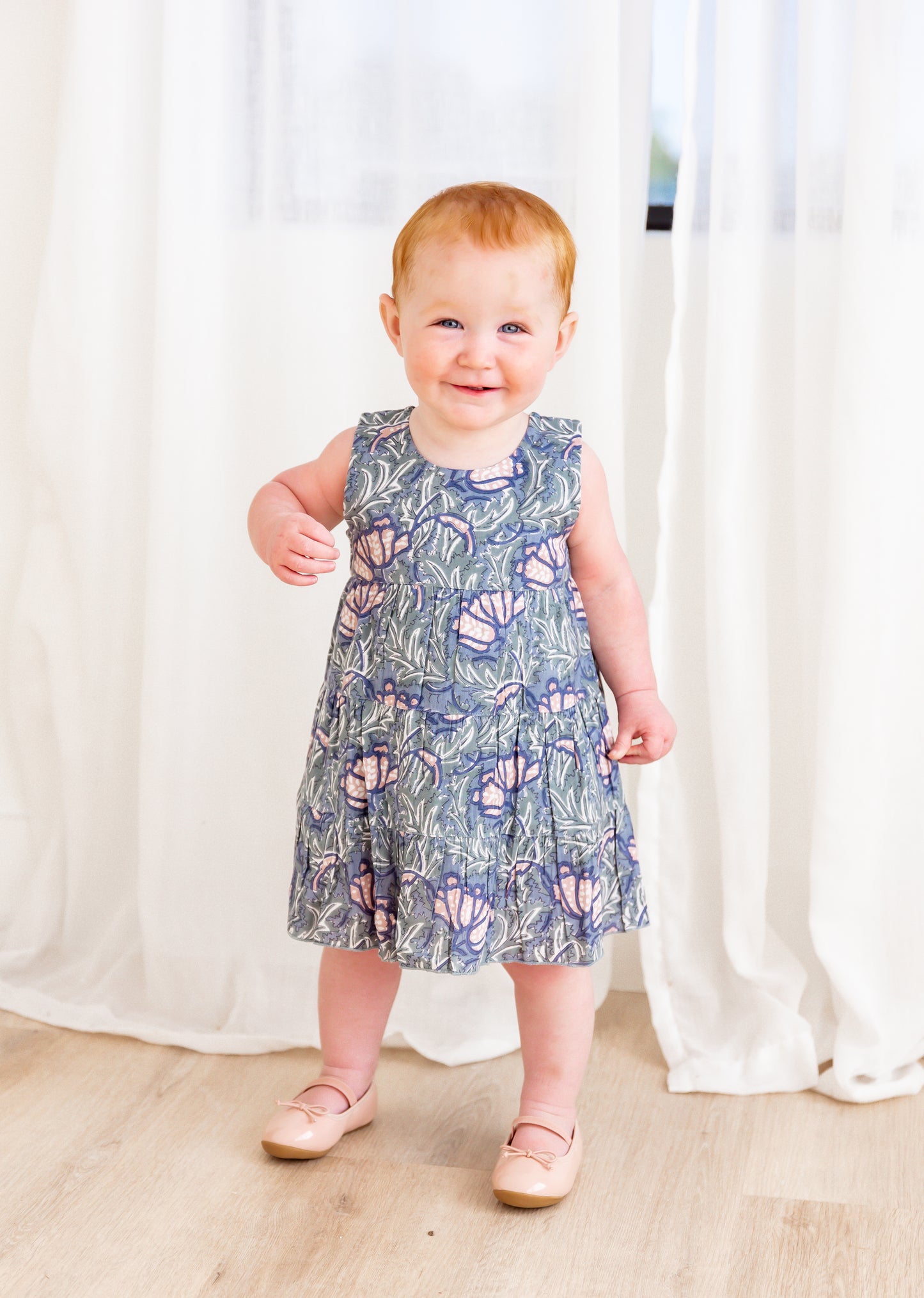 Grey Printed Tiered Shift Dress