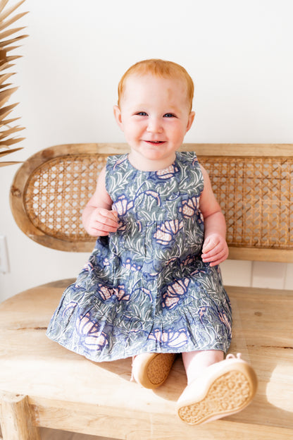 Grey Printed Tiered Shift Dress