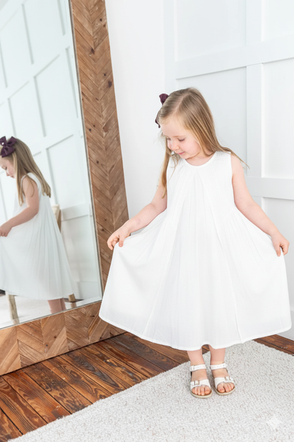 White Heart Dobby Pintuck Gathered Dress – 100% Cotton Fully Lined Dress with Coconut Buttons & Bloomer for Infants, Toddlers & Girls